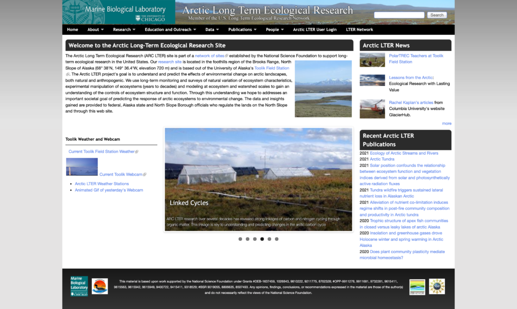A screenshot of the Arctic LTER website